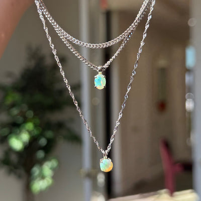 ETHIOPIAN OPAL NECKLACE SET SILVER SS