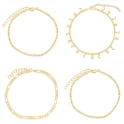 4 PACK GOLD ANKLETS SS