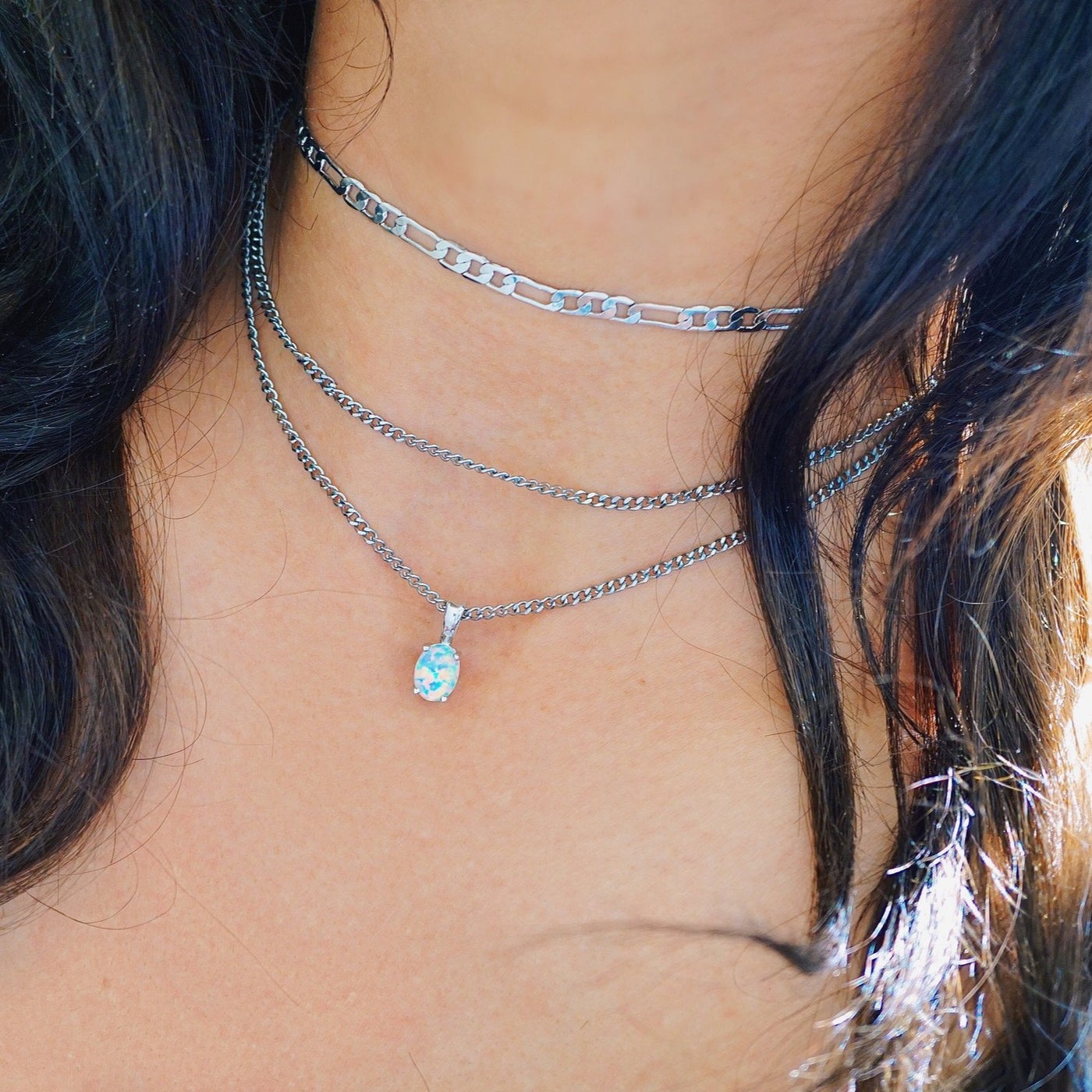 ETHIOPIAN OPAL NECKLACE SET SILVER SS