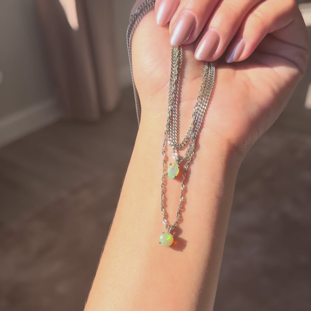 ETHIOPIAN OPAL NECKLACE SET SILVER SS