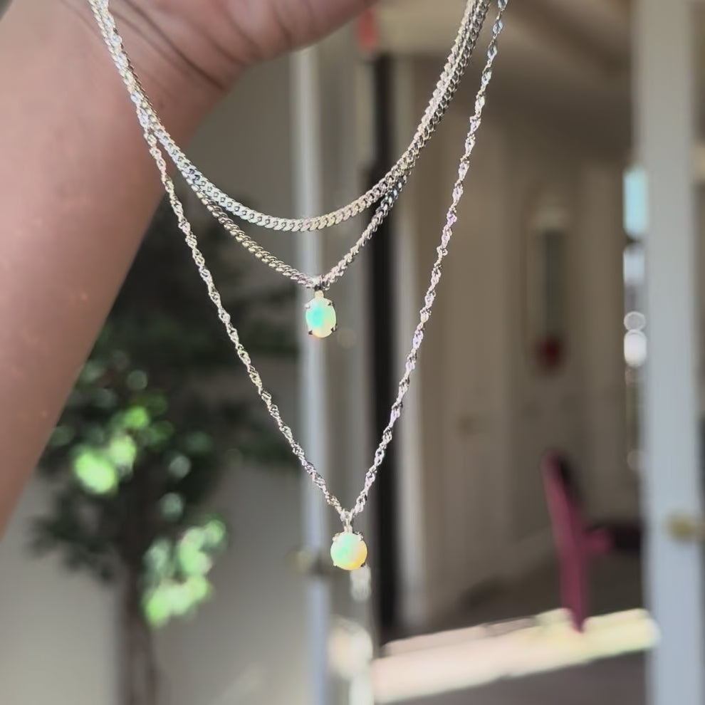 ETHIOPIAN OPAL NECKLACE SET SILVER SS